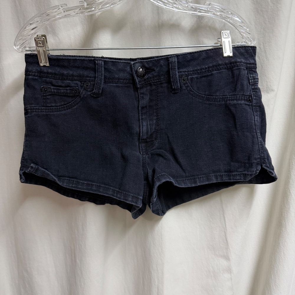 Fragile Blue Jeans Womens Black Denim Shorts Low Rise Size 11 Stretch 5-Pocket